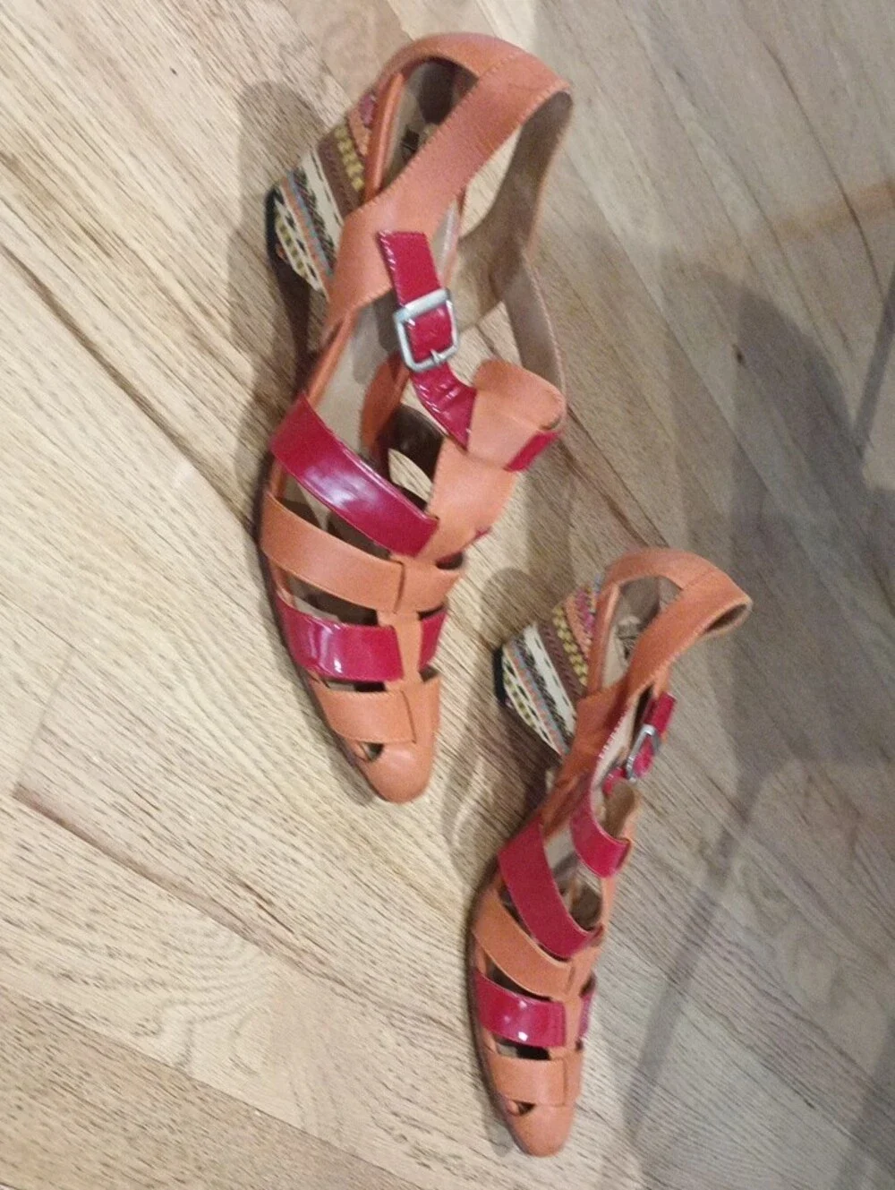 John Fluevog Red and Orange Leather Strappy Sandals - Picture 5 of 6